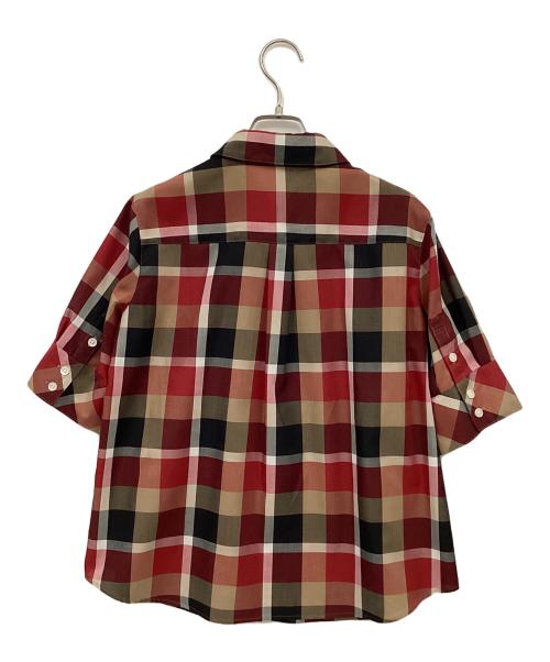 BLUE LABEL CRESTBRIDGE（ブルーレーベルクレストブリッジ）BLUE LABEL CRESTBRIDGE (ブルーレーベルクレストブリッジ) クレストブリッジチェックブラウス ブラウン×レッド サイズ:36の古着・服飾アイテム