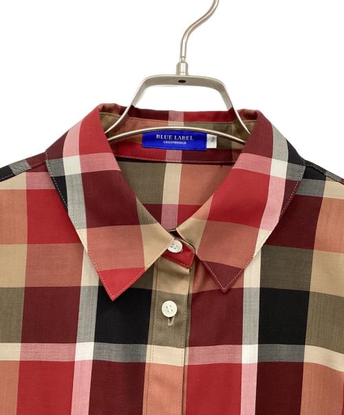 BLUE LABEL CRESTBRIDGE（ブルーレーベルクレストブリッジ）BLUE LABEL CRESTBRIDGE (ブルーレーベルクレストブリッジ) クレストブリッジチェックブラウス ブラウン×レッド サイズ:36の古着・服飾アイテム