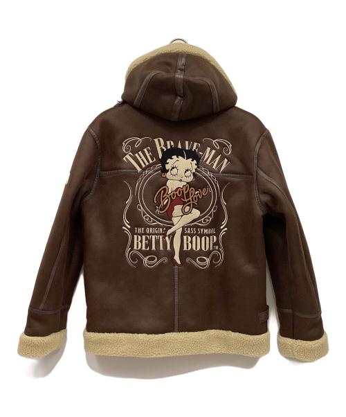 The BRAVE（ザブレイブ）The BRAVE (ザブレイブ) BETTY BOOP (ベティー・ブープ) フード付ボンディングジャケット ブラウン×アイボリー サイズ:Mの古着・服飾アイテム