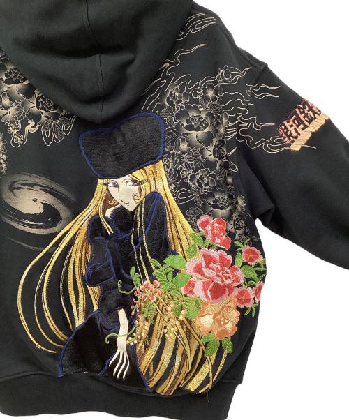 絡繰魂（カラクリタマシイ）絡繰魂 (カラクリタマシイ) 刺繍ジップパーカー ブラック サイズ:XXLの古着・服飾アイテム