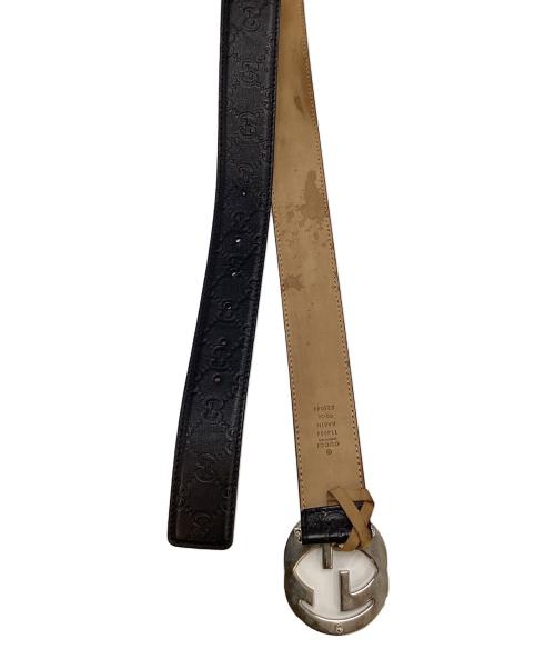 GUCCI（グッチ）GUCCI (グッチ) ダブルGバックルレザーベルト ブラック×シルバーの古着・服飾アイテム