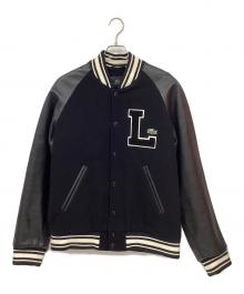LACOSTE（ラコステ）の古着「レザー切替スタジャン」｜ブラック×ホワイト
