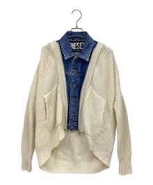 DIESEL（ディーゼル）の古着「ニットドッキングデニムジャケット」｜ブルー×アイボリー