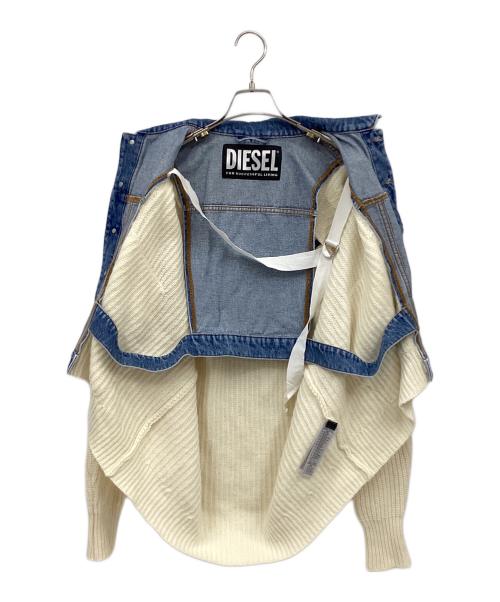 DIESEL（ディーゼル）DIESEL (ディーゼル) ニットドッキングデニムジャケット ブルー×アイボリー サイズ:XSの古着・服飾アイテム
