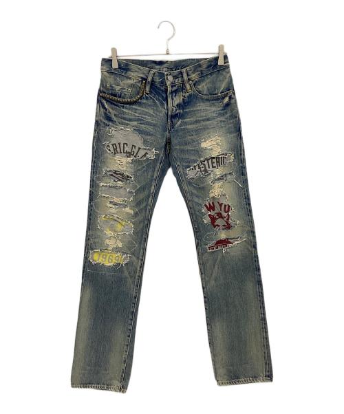 Hysteric Glamour（ヒステリックグラマー）Hysteric Glamour (ヒステリックグラマー) CPR加工リペアクラッシュスタッズデニム インディゴ サイズ:71㎝（W28）の古着・服飾アイテム