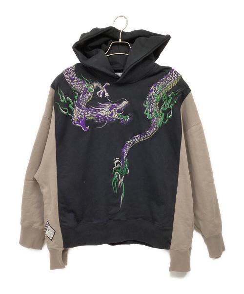 GALFY（ガルフィー）GALFY (ガルフィー) プルオーバーパーカー ブラック×グレー サイズ:Lの古着・服飾アイテム