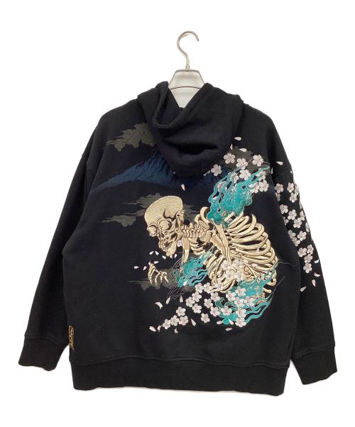 絡繰魂（カラクリタマシイ）絡繰魂 (カラクリタマシイ) ジップパーカー ブラック×グリーン サイズ:3Lの古着・服飾アイテム