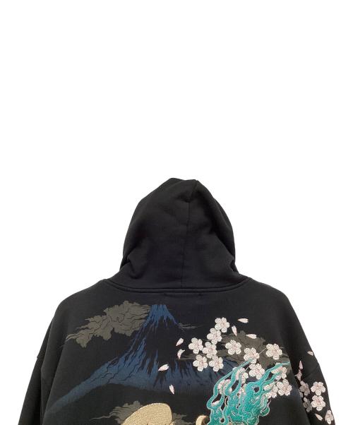 絡繰魂（カラクリタマシイ）絡繰魂 (カラクリタマシイ) ジップパーカー ブラック×グリーン サイズ:3Lの古着・服飾アイテム