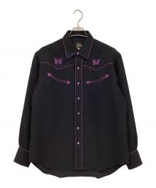 Needles（ニードルズ）の古着「Papillon Emb Cowboy Shirt」｜ブラック×パープル
