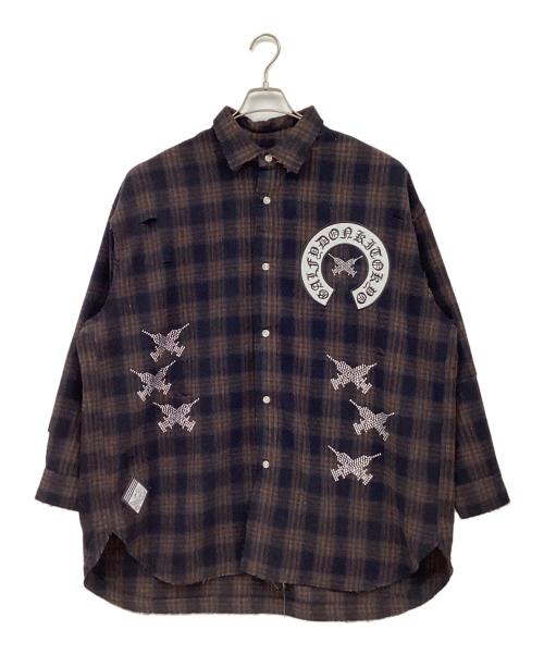 GALFY（ガルフィー）GALFY (ガルフィー) 長袖シャツ ブラウン×ブラック サイズ:Lの古着・服飾アイテム