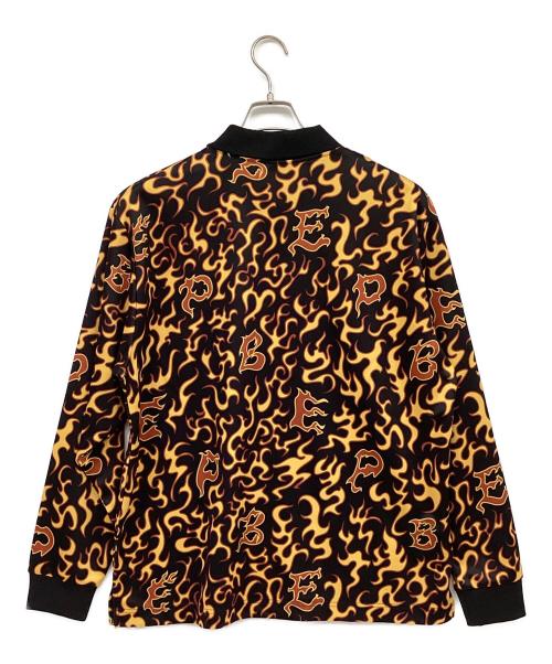 THE BLACK EYE PATCH（ブラックアイパッチ）THE BLACK EYE PATCH (ブラックアイパッチ) FLAME PATTERNED GAME SHIRT ブラック×レッド サイズ:Lの古着・服飾アイテム