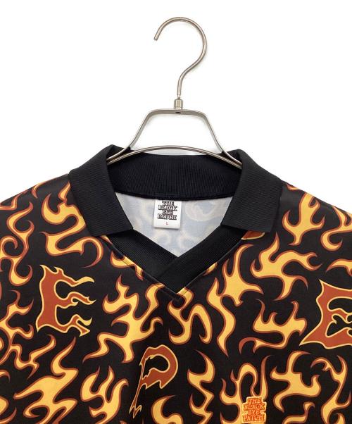 THE BLACK EYE PATCH（ブラックアイパッチ）THE BLACK EYE PATCH (ブラックアイパッチ) FLAME PATTERNED GAME SHIRT ブラック×レッド サイズ:Lの古着・服飾アイテム
