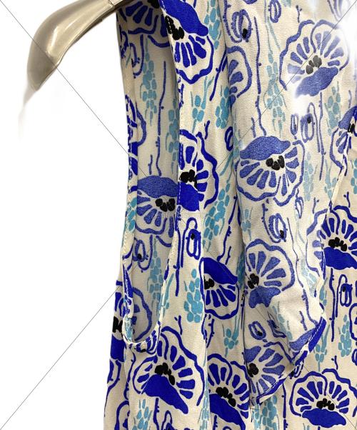 PRADA（プラダ）PRADA (プラダ) フリルノースリーブブラウス ブルー×ホワイト サイズ:40の古着・服飾アイテム