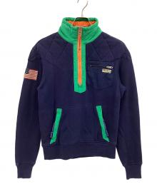 POLO RALPH LAUREN（ポロ・ラルフローレン）の古着「ハーフジップスウェット」｜ネイビー×グリーン