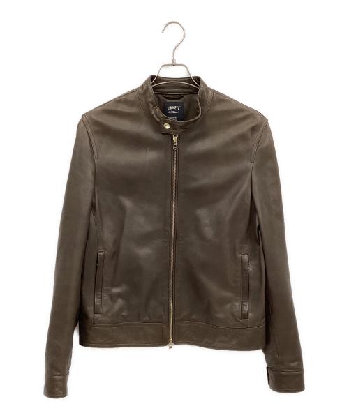 EMMETI（エンメティ）EMMETI (エンメティ) ラムレザーシングルライダースジャケット ブラウン サイズ:48の古着・服飾アイテム