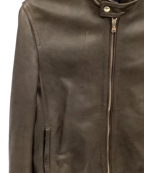 EMMETI（エンメティ）EMMETI (エンメティ) ラムレザーシングルライダースジャケット ブラウン サイズ:48の古着・服飾アイテム