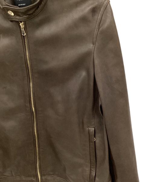 EMMETI（エンメティ）EMMETI (エンメティ) ラムレザーシングルライダースジャケット ブラウン サイズ:48の古着・服飾アイテム