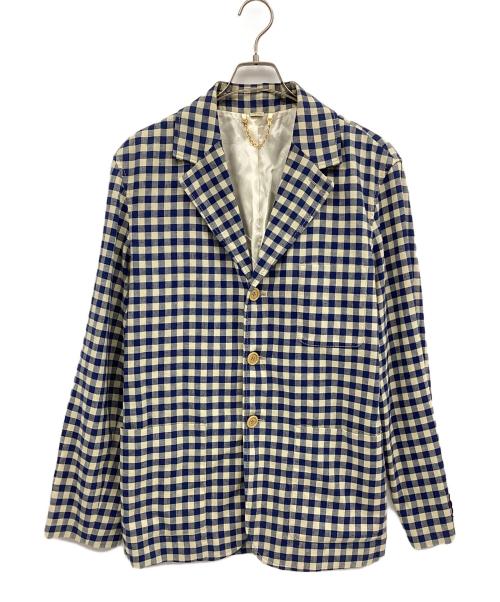 GUCCI（グッチ）GUCCI (グッチ) テーラードジャケット ブルー×ベージュ サイズ:48の古着・服飾アイテム