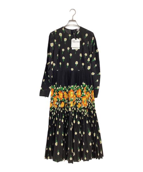 RED VALENTINO（レッドヴァレンティノ）RED VALENTINO (レッドヴァレンティノ) 長袖ワンピース ブラック×オレンジ サイズ:38の古着・服飾アイテム