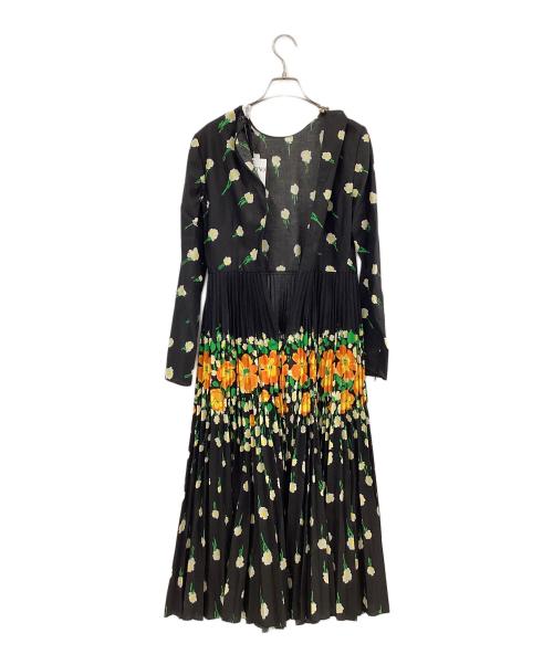 RED VALENTINO（レッドヴァレンティノ）RED VALENTINO (レッドヴァレンティノ) 長袖ワンピース ブラック×オレンジ サイズ:38の古着・服飾アイテム