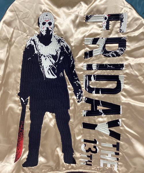 FRIDAY13（FRIDAY13）FRIDAY13 (FRIDAY13) スカジャン グリーン×アイボリー サイズ:Lの古着・服飾アイテム