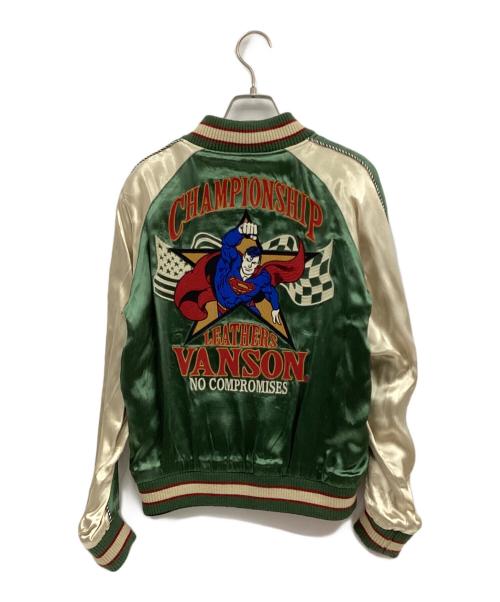 VANSON（バンソン）VANSON (バンソン) JUSTICE LEAGUE スカジャン グリーン×ブラック サイズ:XSの古着・服飾アイテム