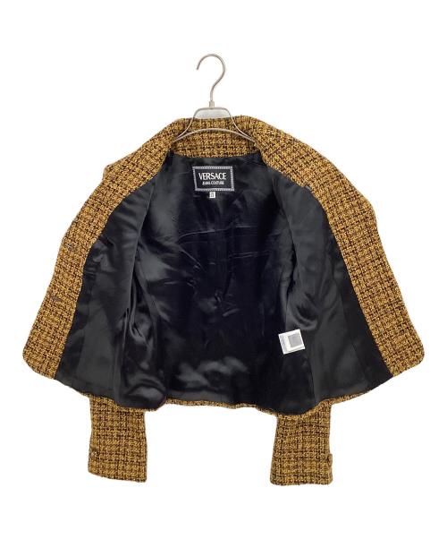 VERSACE（ヴェルサーチ）VERSACE (ヴェルサーチ) メデューサボタンツイードジャケット ブラウン×ブラック サイズ:30/40の古着・服飾アイテム