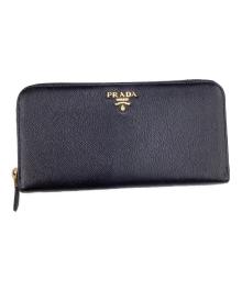 PRADA（プラダ）の古着「プラダ/1ML506/ラウンドファスナー長財布」｜ブラック×ゴールド