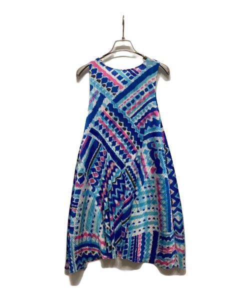 PLEATS PLEASE（プリーツプリーズ）PLEATS PLEASE (プリーツプリーズ) ノースリーブワンピース ブルー×ピンク サイズ:3の古着・服飾アイテム