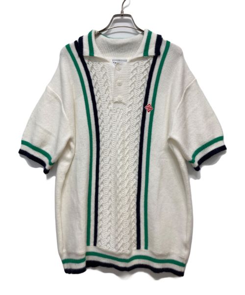 CASABLANCA（カサブランカ）CASABLANCA (カサブランカ) 半袖ニットポロシャツ ホワイト サイズ:2XLの古着・服飾アイテム