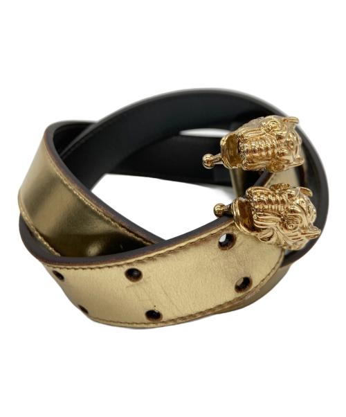 GUCCI（グッチ）GUCCI (グッチ) ダブルタイガーヘッドベルト ゴールドの古着・服飾アイテム