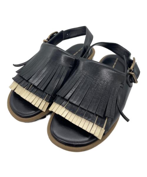 DRIES VAN NOTEN（ドリスヴァンノッテン）DRIES VAN NOTEN (ドリスヴァンノッテン) フリンジレザーサンダル ブラック×ベージュ サイズ:35の古着・服飾アイテム