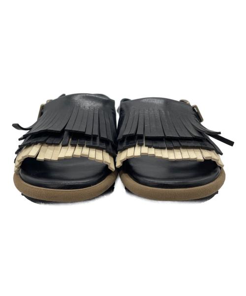 DRIES VAN NOTEN（ドリスヴァンノッテン）DRIES VAN NOTEN (ドリスヴァンノッテン) フリンジレザーサンダル ブラック×ベージュ サイズ:35の古着・服飾アイテム