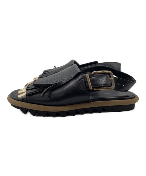 DRIES VAN NOTEN（ドリスヴァンノッテン）DRIES VAN NOTEN (ドリスヴァンノッテン) フリンジレザーサンダル ブラック×ベージュ サイズ:35の古着・服飾アイテム