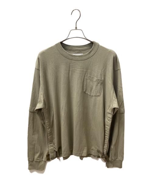 sacai（サカイ）sacai (サカイ) Nylon Twill Cotton Jersey Long Sleeve T-shirt カーキ サイズ:3の古着・服飾アイテム