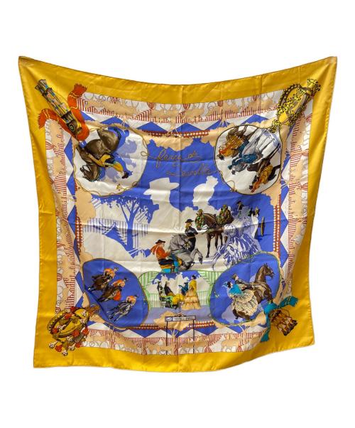 HERMES（エルメス）HERMES (エルメス) シルクスカーフ ブルー×イエローの古着・服飾アイテム