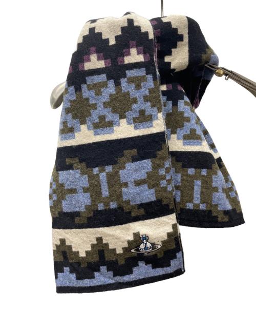Vivienne Westwood（ヴィヴィアンウエストウッド）Vivienne Westwood (ヴィヴィアンウエストウッド) マフラー ブラック×ブルー 未使用品の古着・服飾アイテム
