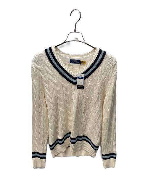 POLO RALPH LAUREN（ポロ・ラルフローレン）POLO RALPH LAUREN (ポロ・ラルフローレン) Vネックケーブルニット アイボリー サイズ:S 未使用品の古着・服飾アイテム