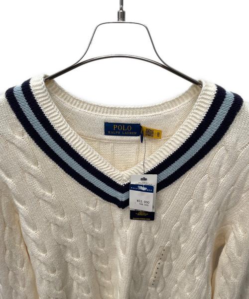 POLO RALPH LAUREN（ポロ・ラルフローレン）POLO RALPH LAUREN (ポロ・ラルフローレン) Vネックケーブルニット アイボリー サイズ:S 未使用品の古着・服飾アイテム