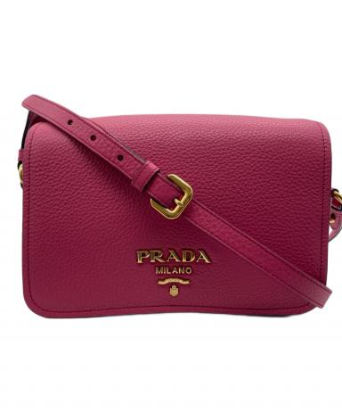 中古・古着通販】PRADA (プラダ) レザーショルダーバッグ ショッキング