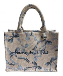 Maison de FLEUR（メゾンドフルール）の古着「リボン柄ゴブランスクエアトート」｜ベージュ×ブルー