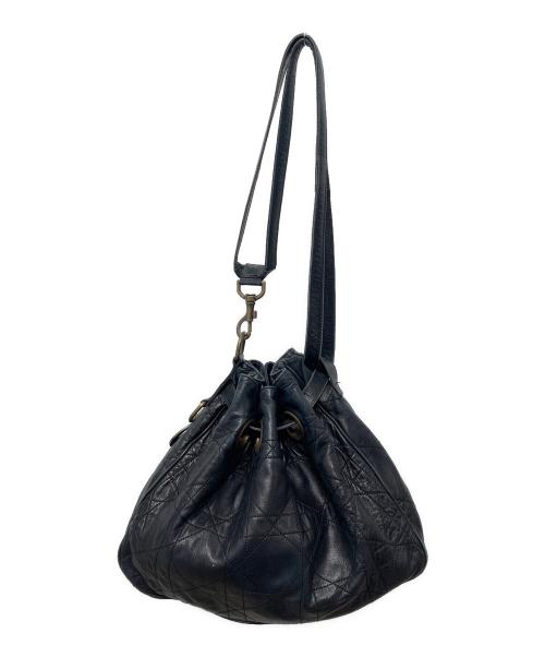 Christian Dior（クリスチャン ディオール）Christian Dior (クリスチャン ディオール) カナージュ レザー巾着ショルダーバッグ ブラックの古着・服飾アイテム