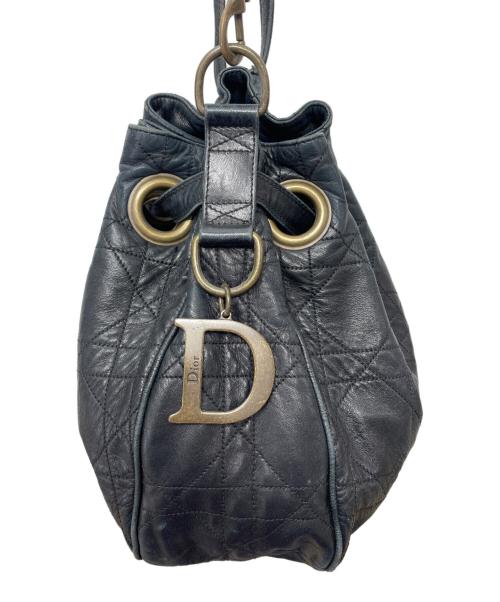 Christian Dior（クリスチャン ディオール）Christian Dior (クリスチャン ディオール) カナージュ レザー巾着ショルダーバッグ ブラックの古着・服飾アイテム