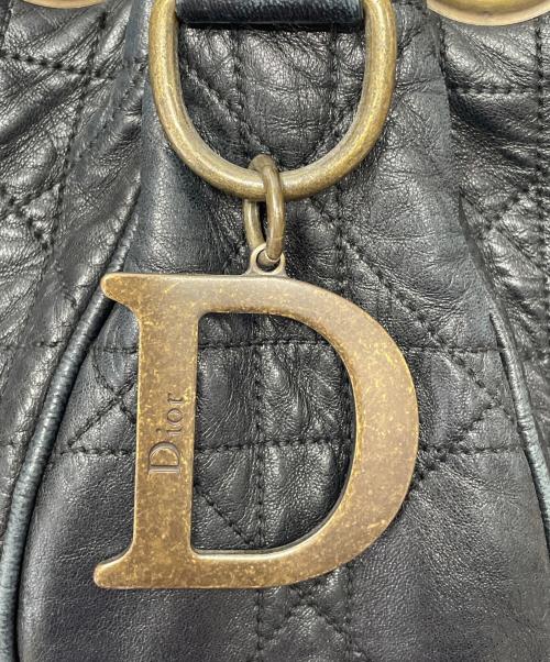Christian Dior（クリスチャン ディオール）Christian Dior (クリスチャン ディオール) カナージュ レザー巾着ショルダーバッグ ブラックの古着・服飾アイテム