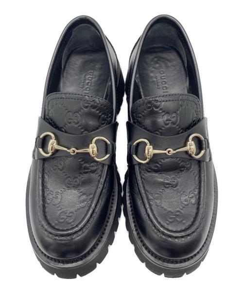 GUCCI（グッチ）GUCCI (グッチ) GGエンボス ホースビットレザーローファー ブラック サイズ:38の古着・服飾アイテム