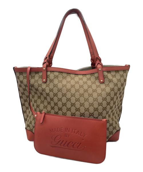 GUCCI（グッチ）GUCCI (グッチ) GGキャンバスレザートートバッグ ベージュ×オレンジの古着・服飾アイテム