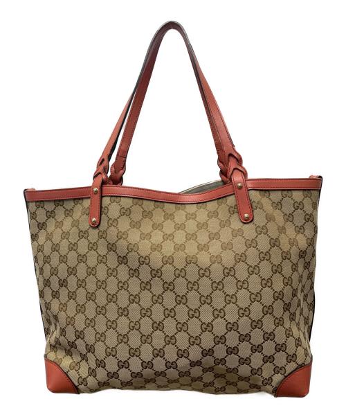 GUCCI（グッチ）GUCCI (グッチ) GGキャンバスレザートートバッグ ベージュ×オレンジの古着・服飾アイテム