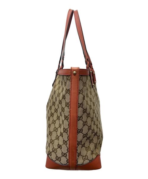 GUCCI（グッチ）GUCCI (グッチ) GGキャンバスレザートートバッグ ベージュ×オレンジの古着・服飾アイテム