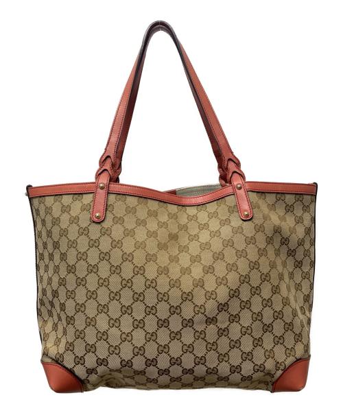 GUCCI（グッチ）GUCCI (グッチ) GGキャンバスレザートートバッグ ベージュ×オレンジの古着・服飾アイテム