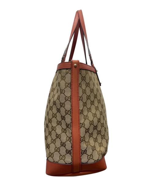 GUCCI（グッチ）GUCCI (グッチ) GGキャンバスレザートートバッグ ベージュ×オレンジの古着・服飾アイテム